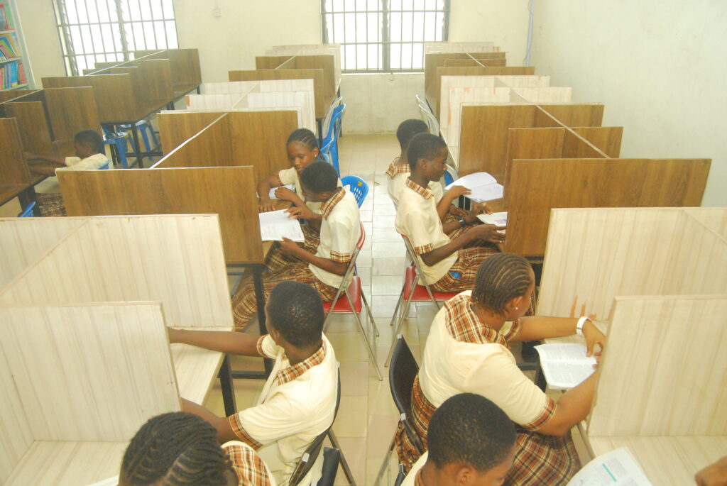 Students working in the school computer room